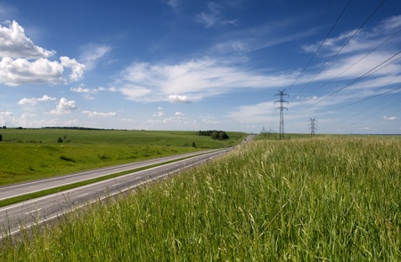 road in green fieldの写真素材