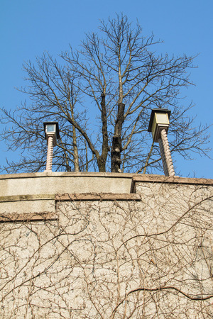 View from Zakmardi stair to historic upper town in Zagrebの写真素材