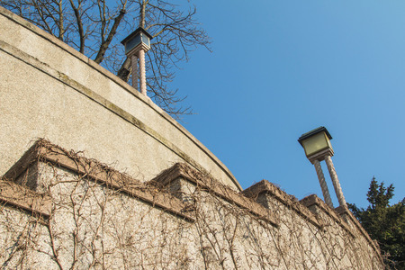 View from Zakmardi stair to historic upper town in Zagrebの写真素材