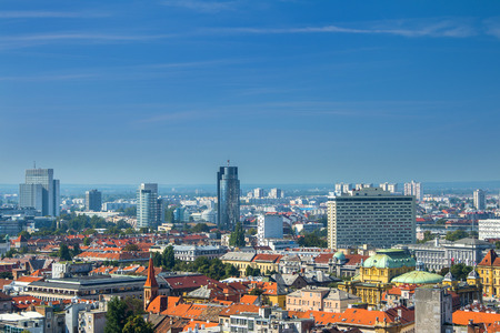 Zagreb down town and modern business towers panoramic view, Croatia capitalの写真素材