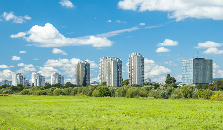 Sava embankment and Zagreb modern skyline, summer middayの写真素材