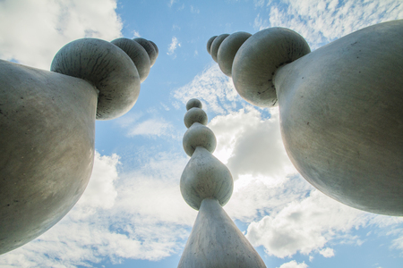 Modern abstract monuments on the Sava river bank in Zagreb, Croatiaの写真素材