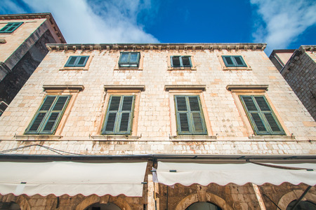 A wide angle shot of the residential houses on Stradun street in Dubrovnik, Croatiaのeditorial素材