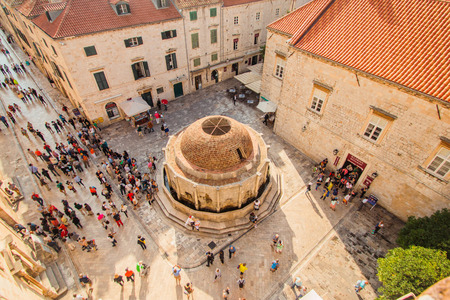 October 9th 2015: Onofrio fountain in Dubrovnik, Croatia, surrounded by touristsのeditorial素材