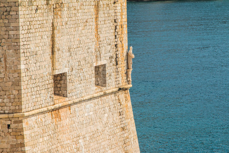 St Blaise statue on the defensive walls of Dubrovnik, Croatia, Adriatic coastの写真素材