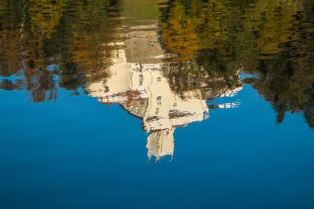 Castle of Trakoscan in Zagorje, Croatia, reflection on the lakeのeditorial素材