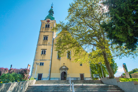 Front view of catholic church in the center of Samobor, town in northern Croatiaの写真素材