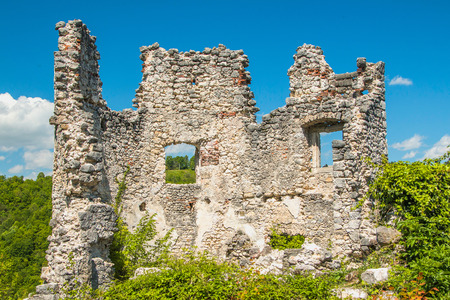 Ruined walls of the old abandoned medieval fortress Samobor, Croatiaの写真素材