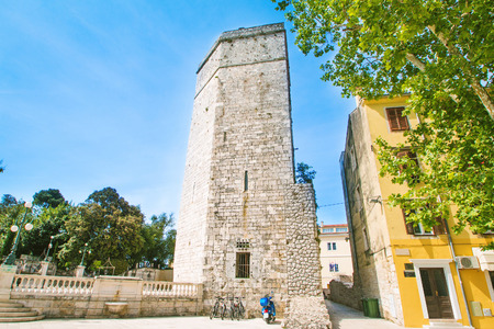 Captain's tower on Five wells square in Zadar, Dalmatia, Croatiaの写真素材