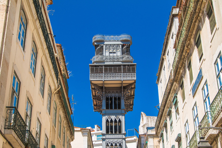 Famous Santa Justa elevator in the Baixa District in Lisbon, Portugal, 19th century project by Raul Mesnier de Ponsardの写真素材