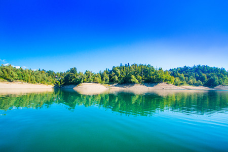 Beautiful turquoise blue Lokvarsko lake, mountain landscape, Lokve, Gorski kotar, Croatiaの写真素材