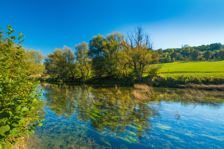 Croatia, countryside landscape, river Dobra in Novigrad, Karlovac countyの写真素材