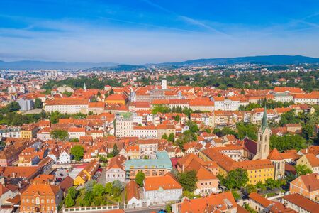 Zagreb, Croatia, panoramic view on Upper town and city center from drone, popular tourist destinationの写真素材