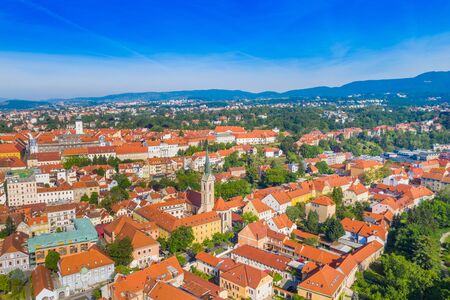Zagreb, Croatia, panoramic view on Upper town and city center from drone, popular tourist destinationの写真素材