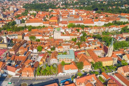 Zagreb, Croatia, panoramic view on Upper town and city center from drone, popular tourist destinationの写真素材