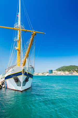Split, Croatia, waterfront and ships in the harbour, Adriatic coast, seascapeの写真素材