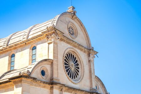 Croatia, city of Sibenik, cathedral of St. James, triple-nave basilica, detail of domeの写真素材
