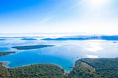 Beautiful seascape on Adriatic in Croatia, Dugi otok archipelago, many small islands on the seaの写真素材