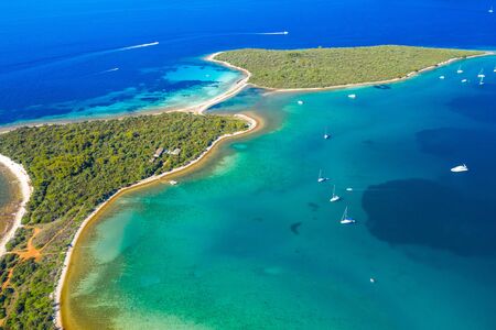 Beautiful seascape on Adriatic in Croatia, Dugi otok archipelago, many small islands on the seaの写真素材