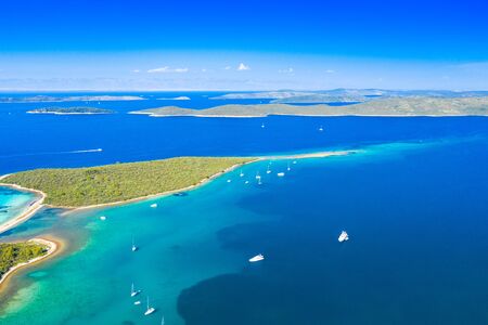 Beautiful seascape on Adriatic in Croatia, Dugi otok archipelago, many small islands on the seaの写真素材