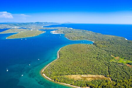 Beautiful seascape on Adriatic in Croatia, Dugi otok archipelago, many small islands on the seaの写真素材