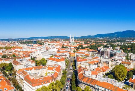 Zagreb, capital of Croatia, city center and cathedral aerial view from droneの写真素材