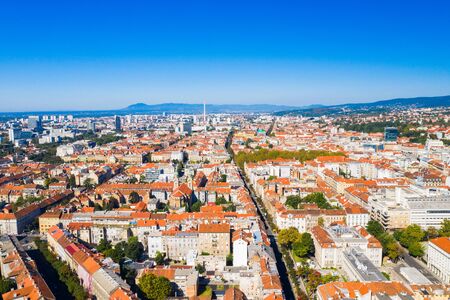 Zagreb, capital of Croatia, old city center down town aerial view from droneの写真素材