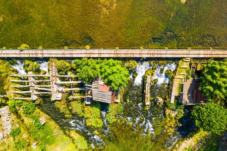 Tonkovic vrilo, river source of Gacka aerial view, Lika region of Croatiaの写真素材