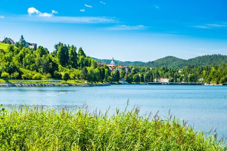Town of Fuzine on beautiful Lake Bajer, Gorski kotar region, Croatiaの写真素材