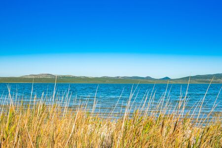 Beautiful nature park Vransko lake, ornithological reservation in Dalmatia, Croatiaの写真素材