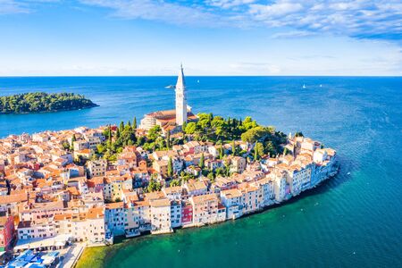 Croatia, Istria, old town of Rovinj on Adriatic sea coastlineの写真素材