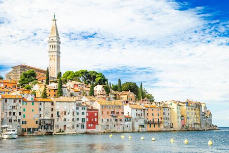 Croatia, Istria, beautiful old houses in the town of Rovinj on Adriatic seaの写真素材