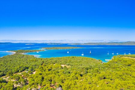 Beautiful blue sea paradise, archipelago on the island of Dugi Otok in Croatia, aerial seascapeの写真素材