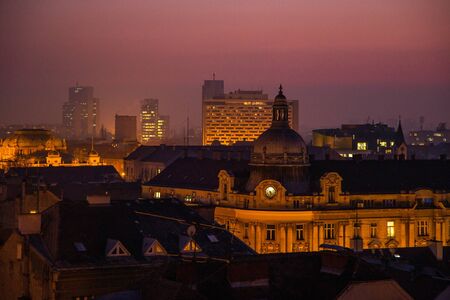 Zagreb, capital of Croatia, panoramic view of the city in nightの写真素材