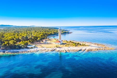 Croatia, Adriatic coast, lighthouse of Veli Rat on the island of Dugi Otok, sunrise over beautiful seascapeの写真素材