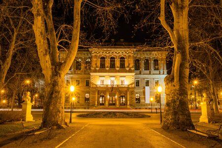 Croatia, city of Zagreb, academy palace building in the night, long exposureのeditorial素材