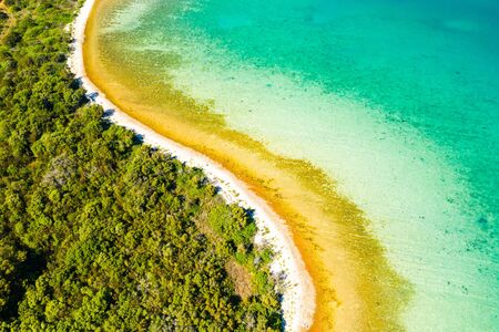 Croatia, Adriatic paradise, secret beaches on Dugi Otok island and pine woods from droneの写真素材