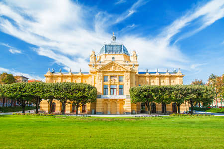 Zagreb, Croatia, beautiful classic architecture, art pavilion and in downtown park in sunny summer dayのeditorial素材