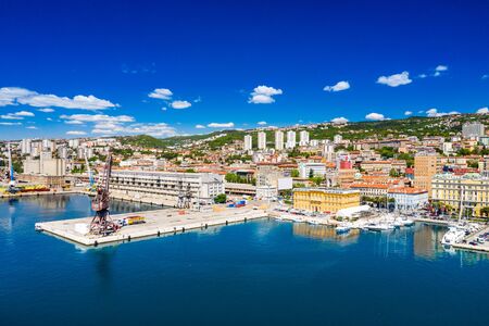 Croatia, city of Rijeka, aerial panoramic view of city center, marina and harbor from droneの写真素材