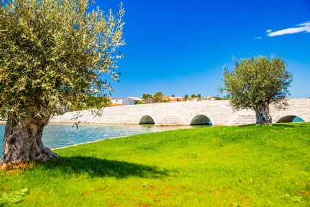 Croatia, town of Nin, old stone bridge and city gatesの写真素材