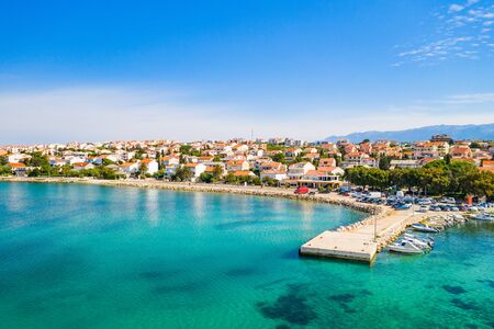 Croatia, beautiful Adriatic town of Novalja on the island of Pag, aerial view from drone
