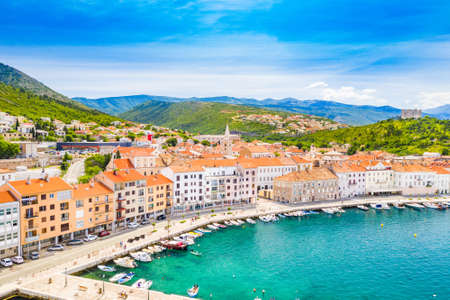 Panorama of the town of Senj in Primorje in Croatia, Nehaj fortress in backgroundのeditorial素材