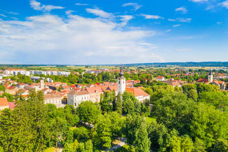 Panoramic aerial view of the town of Koprivnica in Podravina region in Croatia, church and city parkの写真素材