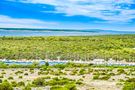 Croatia, marina in village of Simuni on the island of Pag, panoramic viewの写真素材