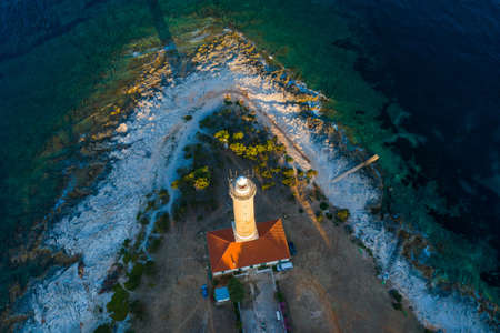 Amazing Croatia, spectacular Adriatic coastline, lighthouse of Veli Rat on the island of Dugi Otok in early morningの写真素材