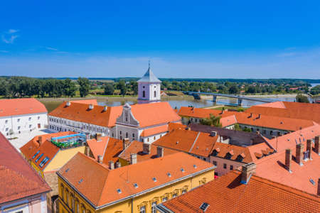 Aerial view of old town Tvrdja in Osijek, Croatia, river Drava in backgroundのeditorial素材