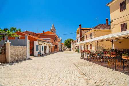 Cobbled square and old street in the historic town of Nin in Dalmatia, Croatia, tourist destinationの写真素材