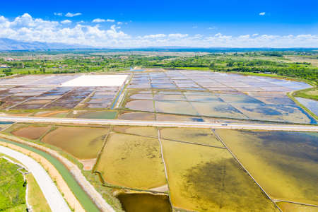 Aerial view of salt producing fields near the town Nin in Dalmatia, Croatia, amazing Adriatic landscapeの写真素材