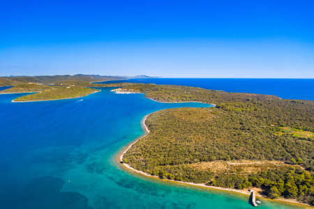 Beautiful seascape near Veli Rat the island of Dugi Otok in Croatia. Adriatic sea coastline. View from drone.の写真素材