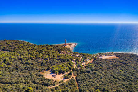 Amazing Croatia, spectacular Adriatic coastline, lighthouse of Veli Rat on the island of Dugi Otok, panoramic view from droneの写真素材
